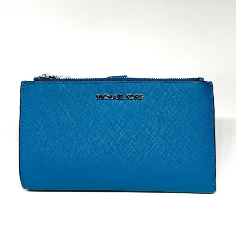 Michael Kors Large Jet Set Travel Logo Double Zip Wallet - Teal - Picture 2 of 7